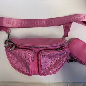 Madden NYC Pink Rhinestone Fanny Pack Belt Bag With Coin Pouch Adjustable Strap
